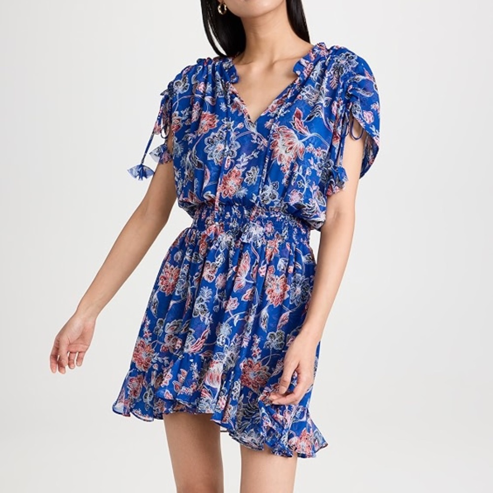 MISA Los Angeles Dominique Blue Floral Ruffle Mini Dress XS Romantic Boho